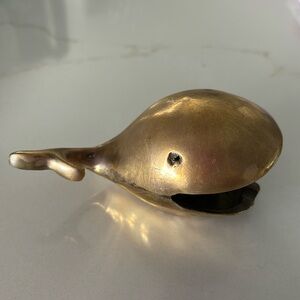 Vintage MCM brass whale ashtray figurine coastal ocean nautical